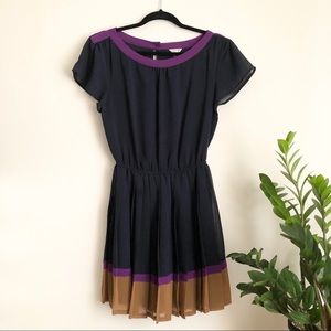 I LOVE H81 Short Sleeve Pleated Navy Dress